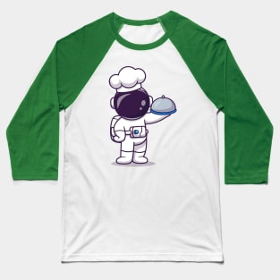 Cute Astronaut Chef Holding Cloche Food Plate Cartoon Baseball T-Shirt